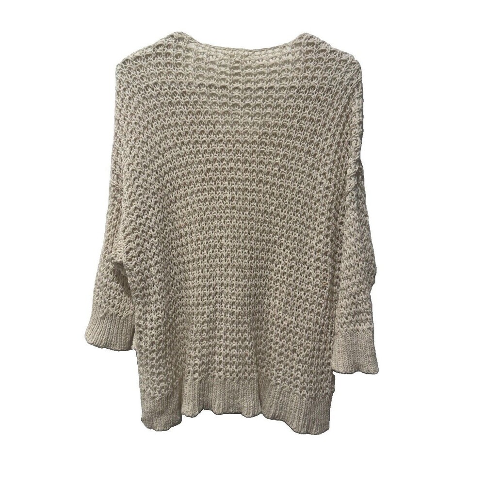 Eileen Fisher Cream Open Knit V-Neck Sweater medium 3/4 Sleeve High-Low Pullover - Picture 8 of 8